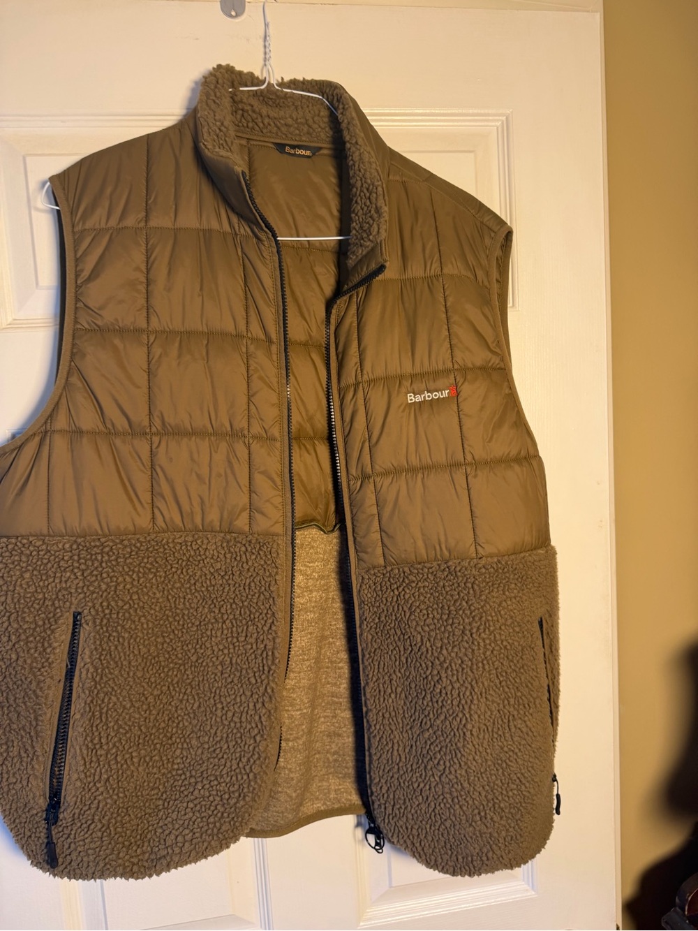 Barbour Fell Gilet Sherpa Fleece Puffer Vest XXL Brown Olive